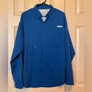 Columbia PFG Button Up Shirt L/S Mens Medium Blue Fishing Omni Shade Pockets